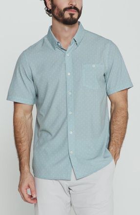 7 Diamonds Renzo Textured Geo Pattern Short Sleeve Stretch Button-Up Shirt in Seafoam at Nordstrom, Size Small