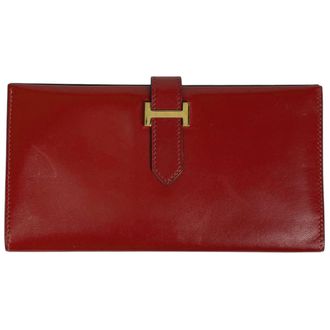 Herm&egrave;s Bearn Box Calf Leather Long Wallet (Bi-Fold) (Pre-Owned)