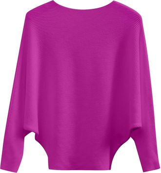Generic Ladies Long Sleeve Tops, Batwing Sleeves Knitted Lightweight Sweaters and Pullovers Jumper Tops Soft Crew Neck Sweater for Winter