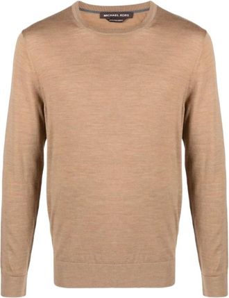 Michael Kors Merino Wol Trui - Heren - Ronde hals truien - Bruin - 2XL - Wol - Truien & Vesten