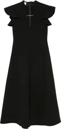 Moschino Kleedjes, Dames, Zwart, S, Jurk met V-hals en ruchesmouwen