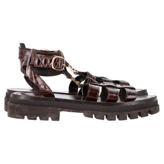 Celine Celine Clea Triomphe Krokodillenprint Gladiatorsandalen van Bruin Leder