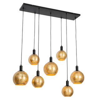 QAZQA Dise&ntilde;o L&aacute;mpara Colgante Inteligente Negra Con Cristal Dorado 7 Luces Incl. 7 Wifi A60 - Bert Vidrio /acero Esfera Adecuado Para Led Max. 7 X 7 Watt - 