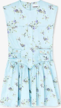 Ganni Dress in Printed Satin - Size 10/12 Iced Aqua