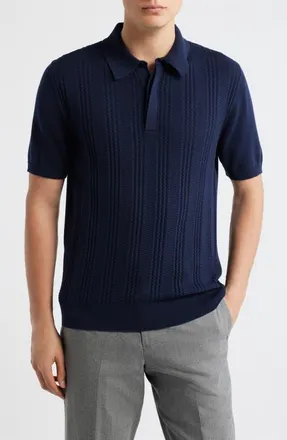 Canali Ribbed Cotton Blend Polo Sweater in Navy at Nordstrom, Size 42 Us