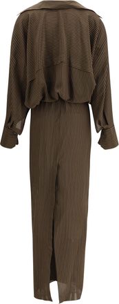 Petar Petrov Womens The Serenade Dress Brown-Black Stripe Silk Brown/black
