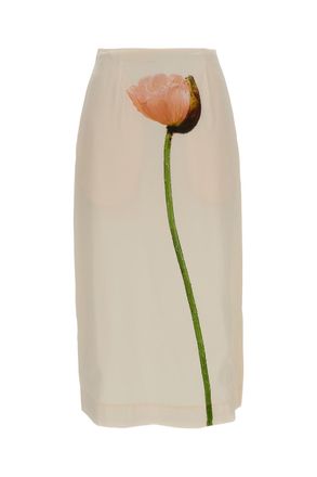 Simone Rocha Cream Poppy Motif Satin Pencil Skirt