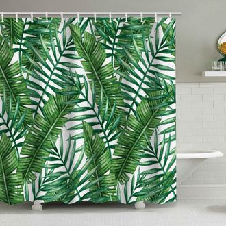 OEM Cortina De Ducha Con Estampado De Hojas Tropicales, Impermeable, Incluye 12 Ganchos, Accesorio De Ba&ntilde;o
