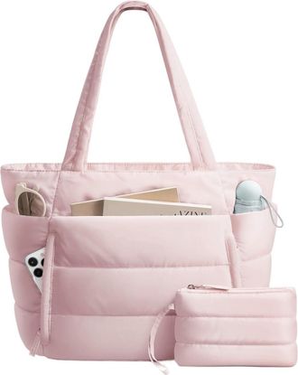 Generic Tote Bag For Women, Lightweight Puffy Work Handbag Teacher Nurse Quilted Shoulder for School Travel Gym(pink)