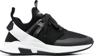 Tom Ford panelled logo-patch sneakers - men - Polyamide/Polyester/Viscose/Leather/Cotton/Leather/Polyester/Viscose/Rubber - 41.5 - Black