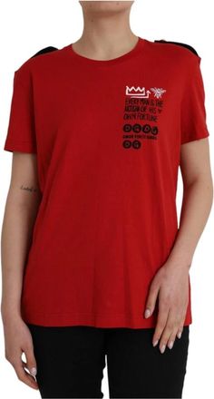 Dolce & Gabbana Rood Grafisch Print Katoenen T-Shirt - Dames - T-shirts - Rood - M - Katoen - Tops