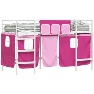 vidaXL KidsLoft Bed Frame with Curtains White and Pink 100 x 190 cm vidaXL