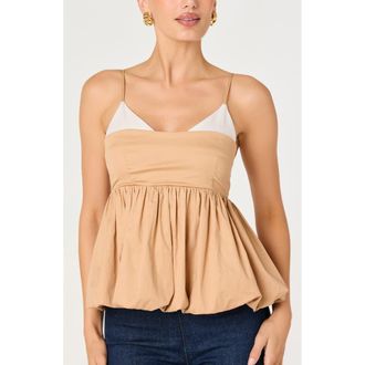 ASTR the Label Alon Colorblock Bubble Hem Peplum Top in Tan White at Nordstrom, Size X-Small