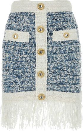 Balmain Womens Embroidered Tweed Skirt - Light Grey viscose - Size EU 38 (Womens)