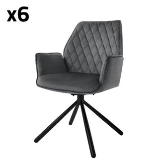 ML Design Lote de 6 sillas giratorias de terciopelo 180&deg;, antracita