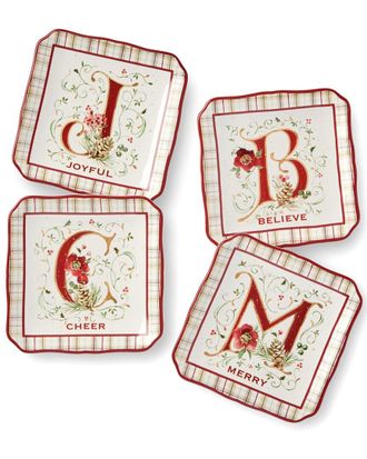 Certified International Winter Blooms Set of 4 Canape Plates