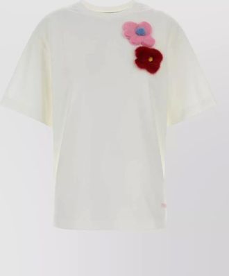 Fendi cotton t shirt short sleeves crew neck floral appliqu&eacute;