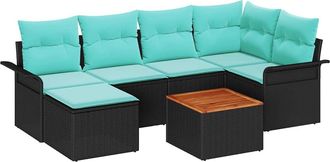 vidaXL Conjunto De Sof&aacute;s De Jard&iacute;n 7 Uds. Negro Y Turquesa Vidaxl