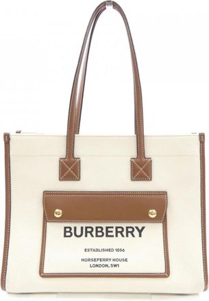 Burberry Brown White Handbag Tote Bag (Pre-Owned)