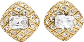 Chanel Quilted Gold Plated Crystal Clip On Earrings