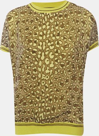 Roberto Cavalli Montenapoleone Yellow Animal Printed Silk & Knit Paneled T-Shirt