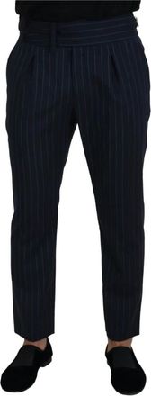 Dolce & Gabbana Elegante Gestreepte Wollen Broek - Heren - Nette broeken - Blauw - L - Wol - Broeken