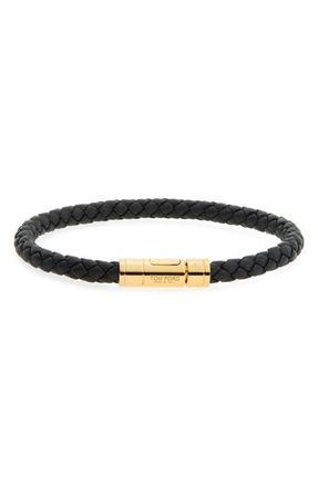 Tom Ford Tubular Clasp Braided Leather Bracelet in 1N001 Black at Nordstrom, Size X-Large