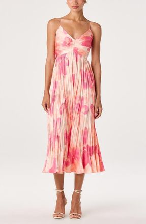 ASTR the Label Maeve Midi Dress in Coral Abstract Floral at Nordstrom, Size X-Small
