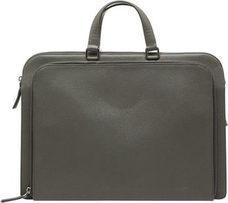 Prada Gray Leather Briefcase (Pre-Owned)