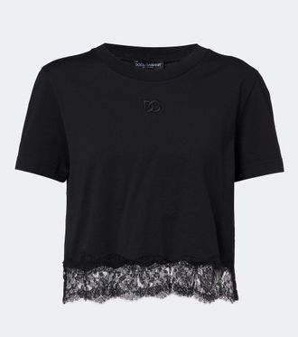 Dolce & Gabbana DG lace-trimmed cotton-blend T-shirt