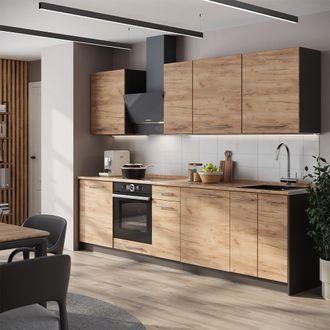 Vicco Mueble De Cocina Fame-line, Roble Dorado/antracita, 280 Cm, Et Roble, Vicco