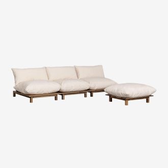 Sklum Sof&aacute; Modular Reclinable De 3 Piezas Con Puff En Madera De Acacia Brina Sklum