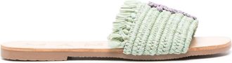 Maneb&igrave; Yucat&aacute;n logo-patch flat sandals - women - Calf Leather/Rubber/Raffia - 37 - Green