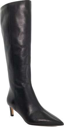Dune London Womens Ladies Wf Smoothly - Kitten-Heel Knee-High Wide Fit Boots - Black Leather - Size UK 6