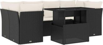 vidaXL Vidaxl - Set De Sof&aacute;s De Jard&iacute;n 7 Pzas Con Cojines Rat&aacute;n Sint&eacute;tico Negro