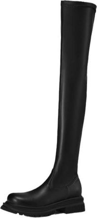 Generic Womens Over The Knee Boots Chunky Platform Heels Round Toe Faux Leather Cushioned Insole Comfortable Durable Non Slip Casual Daily Streetwear Shoes,Bl