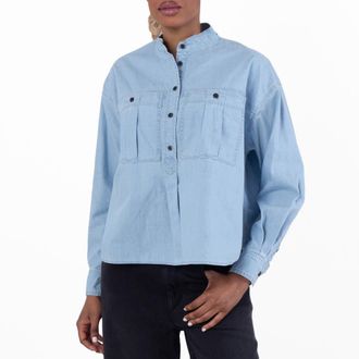 Isabel Marant Vero Half-Button Denim Top, Brand Size 34 ( US Size 2 )