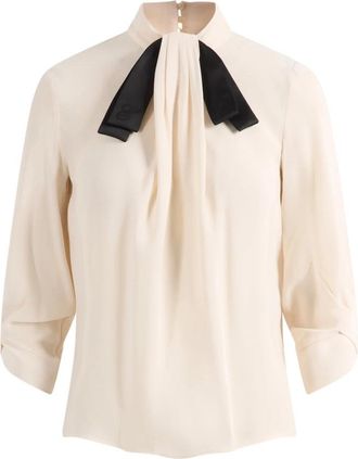 Elisabetta Franchi Georgette Cravattino Blouse - Dames - Blouses - Beige - XL - Satijn - Overhemden