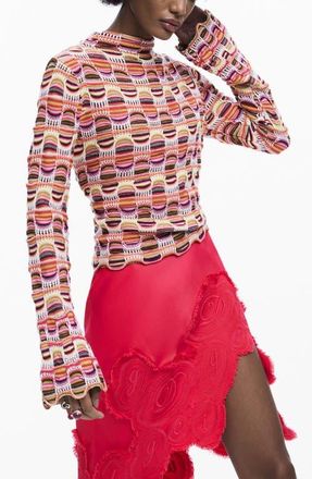 Desigual Stripe Mock Neck Sweater in Red at Nordstrom, Size Medium