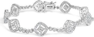 House of Brilliance Silver 3.0 Cttw Diamond Halo Square Shape Link Bracelet in White at Nordstrom