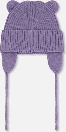 Deux par Deux Girl Logo Patch Ribbed Knit Hat in Lavender at Nordstrom, Size 18-24 M
