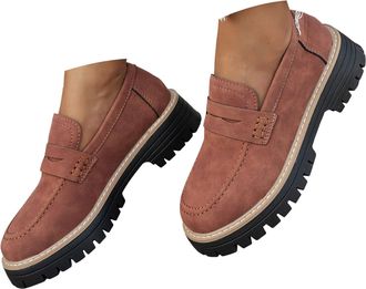 Generic Womens Platform Loafer Fashion Suede Chunky Slip On Dress Loafers Lug Sole Business Casual Work Shoes Loafers for Women Low Heel Zipper Round Toe Non-