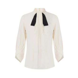 Elisabetta Franchi Georgette Blouse met Satijnen Strik - Dames - Blouses & Shirts - Wit - Maat: L Satijn