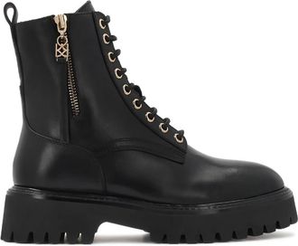 Kazar Casual Enkellaarsjes met Veters - Dames - Veterlaarzen - Zwart - 39 EU - Leer - Schoenen