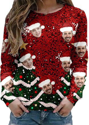 Generic Personalised Xmas Jumper for Men Women, Funny Custom Christmas Jumper with Face Photo Design Own Christmas Jumpers Personalised Sweatshirt Customized 