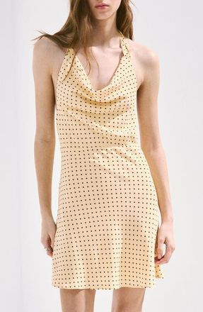Mango Polka Dot Draped Neck Halter Minidress in Pastel Yellow at Nordstrom, Size 2