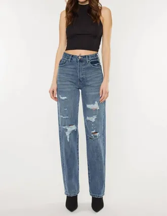 Kancan Stephanie Ultra High Rise 90s Boyfriend Jeans In Medium Stone Wash