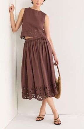 Nordstrom Schiffly Cotton Eyelet Midi Skirt in Brown Roast at Nordstrom Rack, Size Xx-Small
