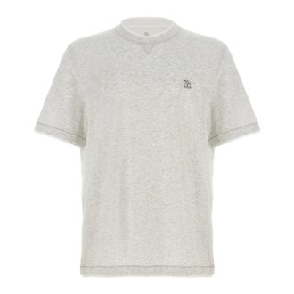 Brunello Cucinelli T-shirt met logo en nep-laagjes - Heren - Tops - Grijs - Maat: S Katoen