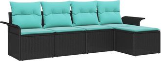 vidaXL Conjunto De Sof&aacute; De Jard&iacute;n 5 Uds. Negro Rat&aacute;n Sint&eacute;tico Vidaxl
